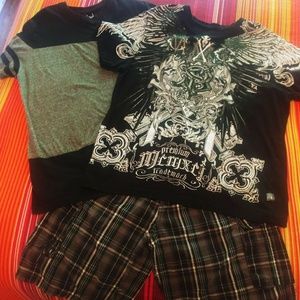 2 shirts south pole and 1 pair of airwalk shorts